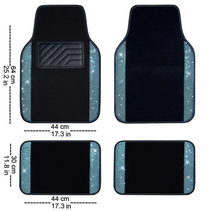 CAR PASS Bling Rhinestones Diamond Waterproof Car Floor Mat, Crystal Sparkly Shining Glitter Carpet, Anti-Slip PVC Heel Pad Universal for Interior Auto SUV,Sedan,Van,4pcs Girly Women Mint Teal Diamond