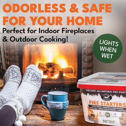 Superior Trading Fire Starter Pods in Plastic Bucket - Fire Starters for Campfires, BBQ, Grill, Pit, Wood Stove & Charcoal Starter, 15-20-Min Burn, 50 Extra Large Pods, USA Made, Brown, 3 Lbs