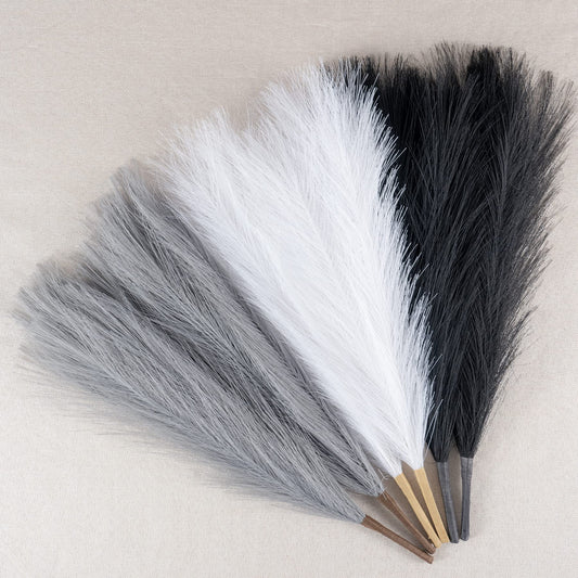 EVODIS Faux Pampas Grass Decor, 18"/45cm Artificial Pampas Grass Fluffy 6 Stem pompous Flower Arrangement for Boho Home Wedding Decoration (Black,White,Grey)