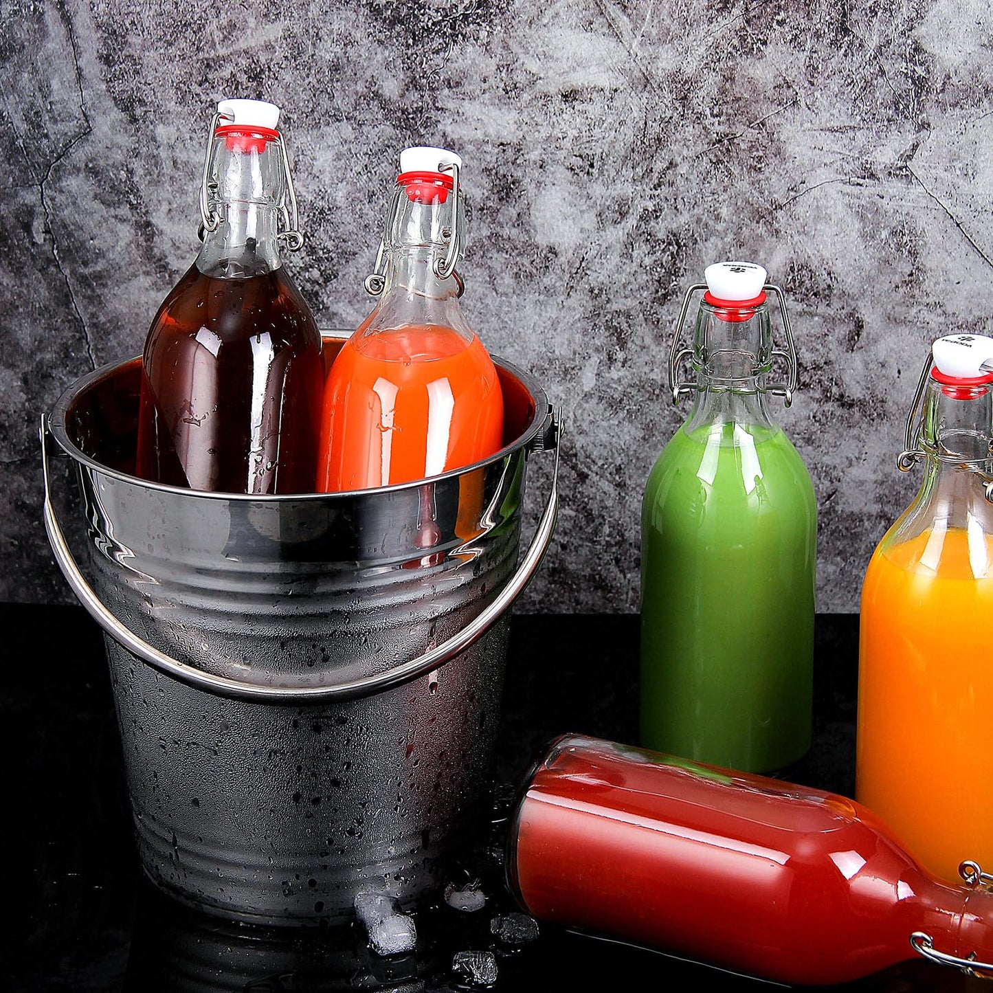 YEBODA 16oz Swing Top Bottles -Glass Beer Bottle with Airtight Rubber Seal Flip Caps for Home Brewing Kombucha,Beverages,Oil,Vinegar,Water,Soda,Kefir (6 Pack) (16 Oz- Set 6 (New))