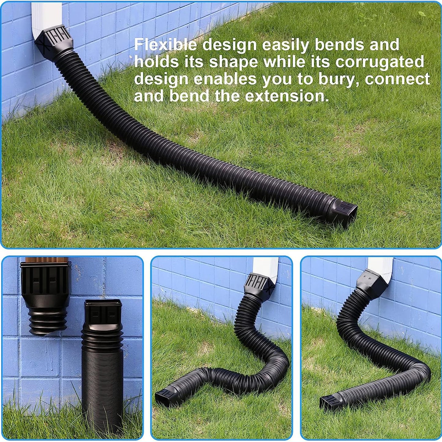 2 Pack Flexible Rain Gutter Downspout Extensions,Drain Downspout Extender,Gutter Extension Flexible,Down Spout Drain Extension Pipes,Extendable from 21 to 60 Inches (Black)