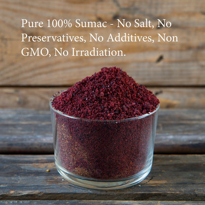 The Spice Way - Pure 100% Ground Sumac Spice, No Salt, no GMO, no Irradiation, Sumac Seasoning Powder 4 oz (resealable bag) (Sumak)(Sumakh spice)