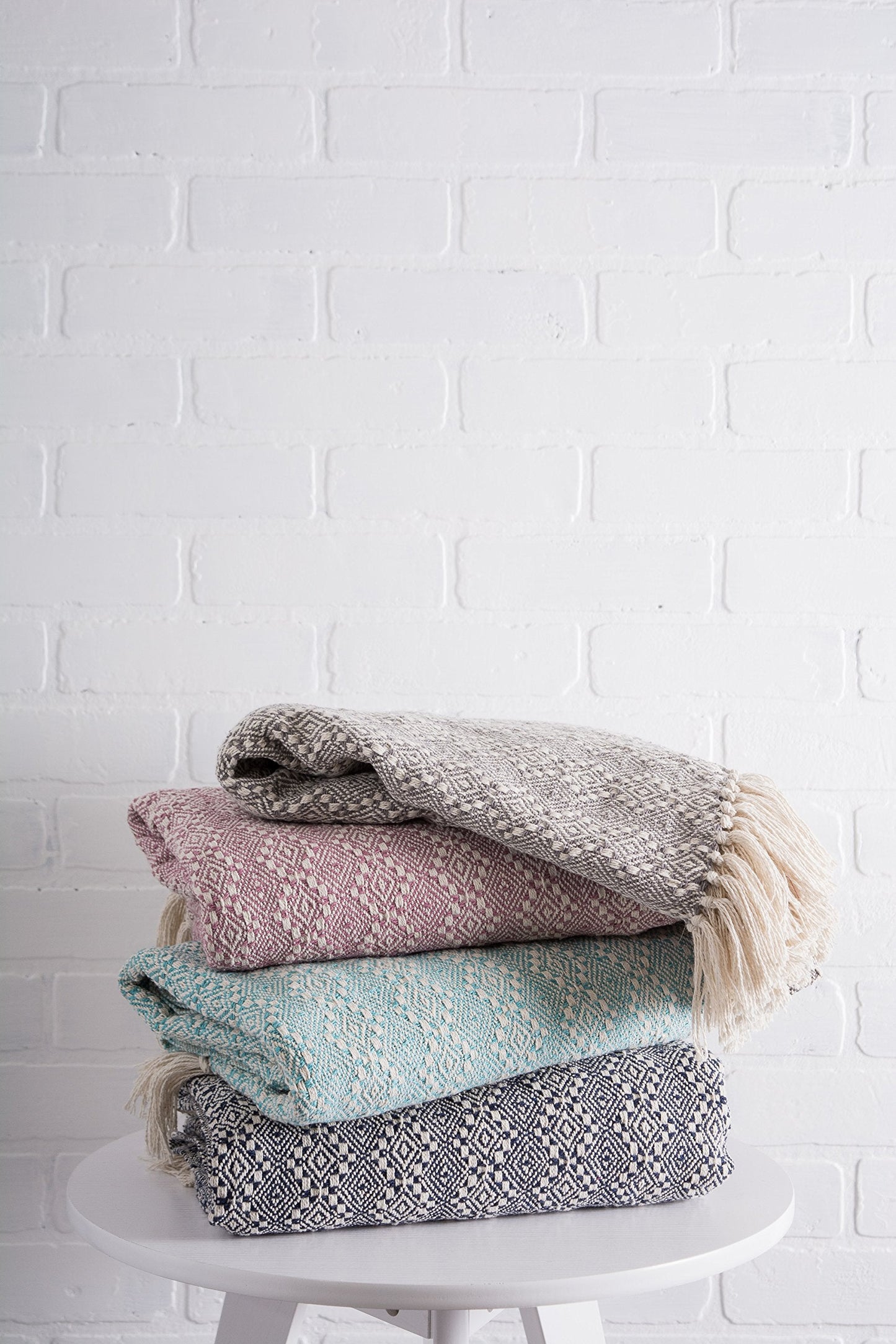 DII Diamond Stitch Woven Throw, Organic Modern, 50 x 60, Rose