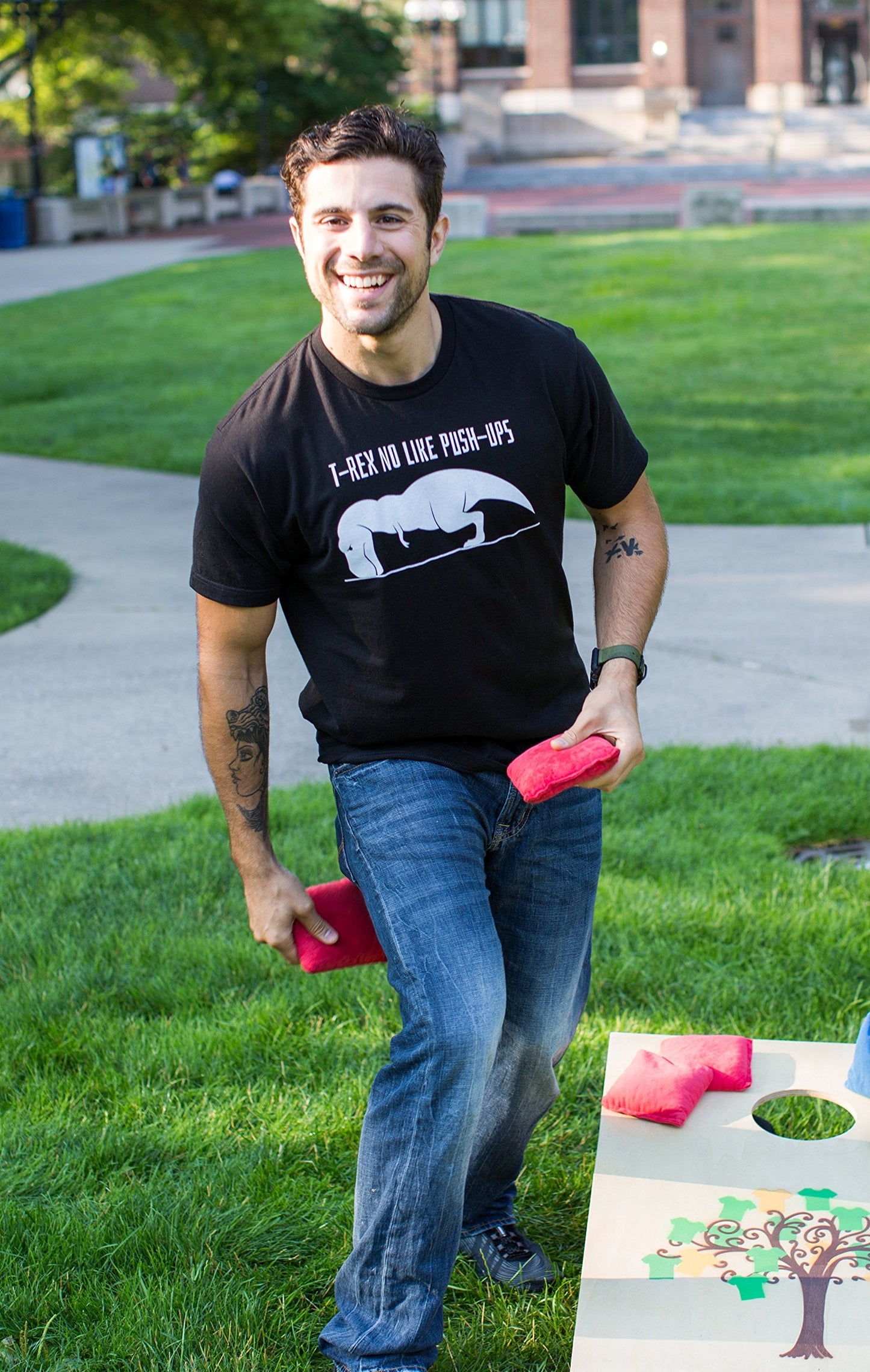 T-REX CAN'T DO PUSH-UPS Adult Unisex T-shirt / Funny Work Out, Cross Fit, Crossfit, Pushups Fitness Shirt(Small, black)