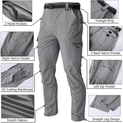 WENRONSTA Men's Hiking Work Cargo Pants Quick-Dry Lightweight Waterproof 6 Pockets Outdoor Mountain Fishing Camping Pants Light Grey XXL