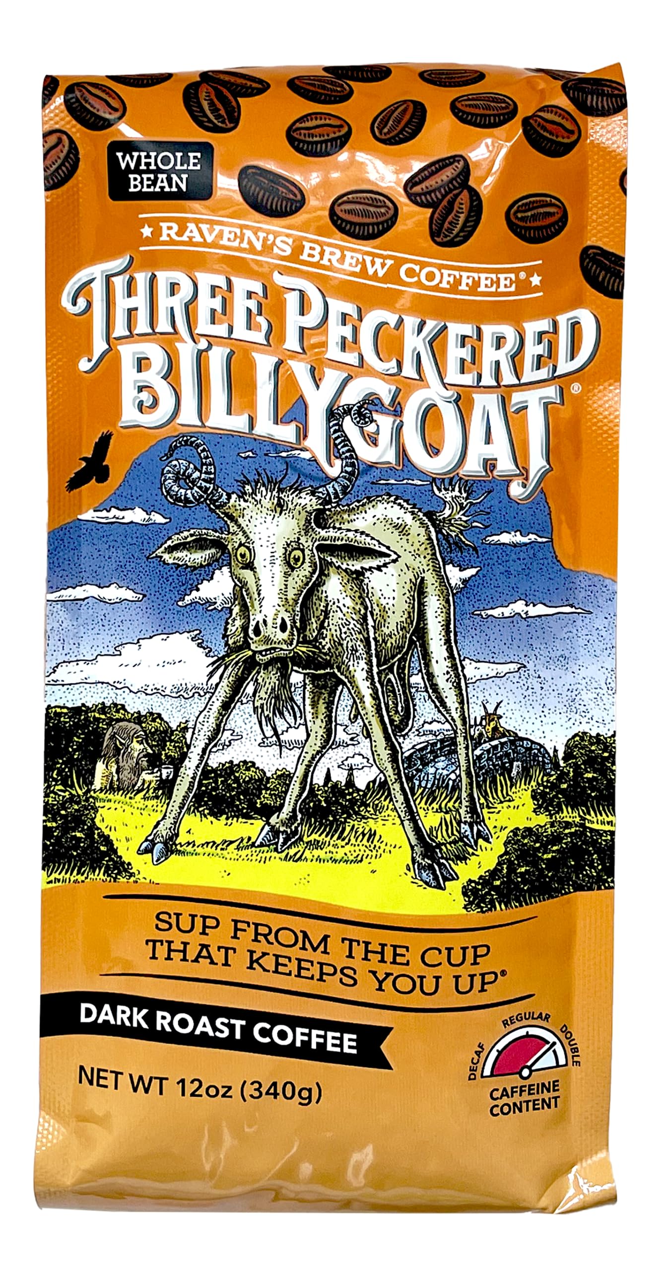 Raven's Brew Coffee Three Peckered Billy Goat, 12 Ounce - Dark Roast - Full Body with a Long Sweet Finish (Whole Bean, 12 oz)