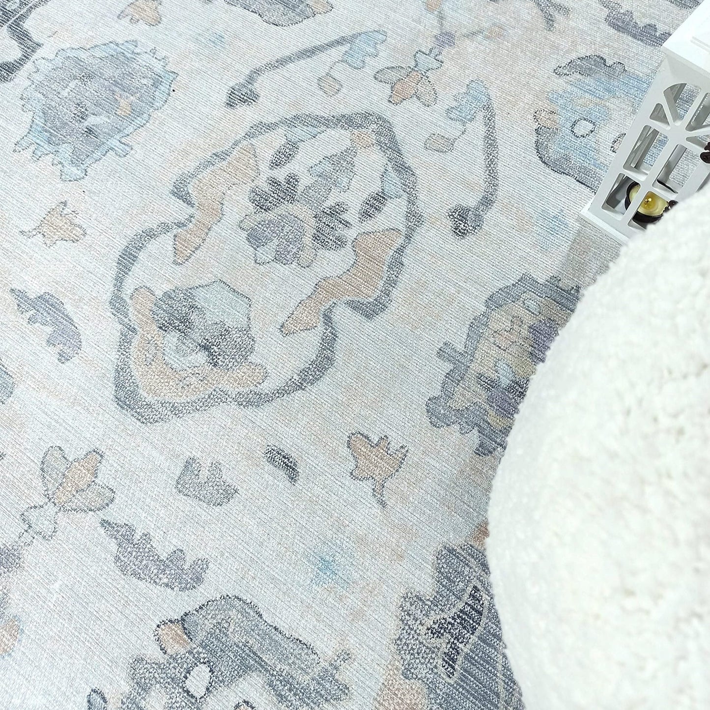 Fame Rugs Modern Oushak Rug 2x3, Doormat Vintage Turkish Gray Oriental Antique Inspired Small Area Rugs, Washable Foldable Luxury Living Room Bedroom (384GB, 2' x 3')