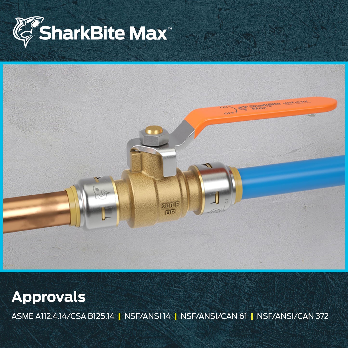 SharkBite Max 1/2 x 1/2 Inch Ball Valve, Push To Connect Brass Water Shut-Off Plumbing Fitting, UR22222
