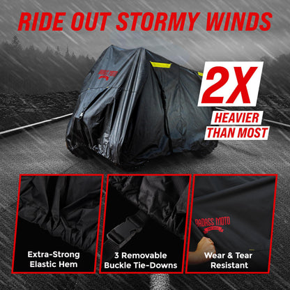 Badass Moto ATV Covers Waterproof Outdoor Heavy Duty - Rip-Resistant ATV Cover with Easy Access Zipper - Durable and Versatile Four Wheeler Accessories for Quad and Powersport Vehicles, Small (75")