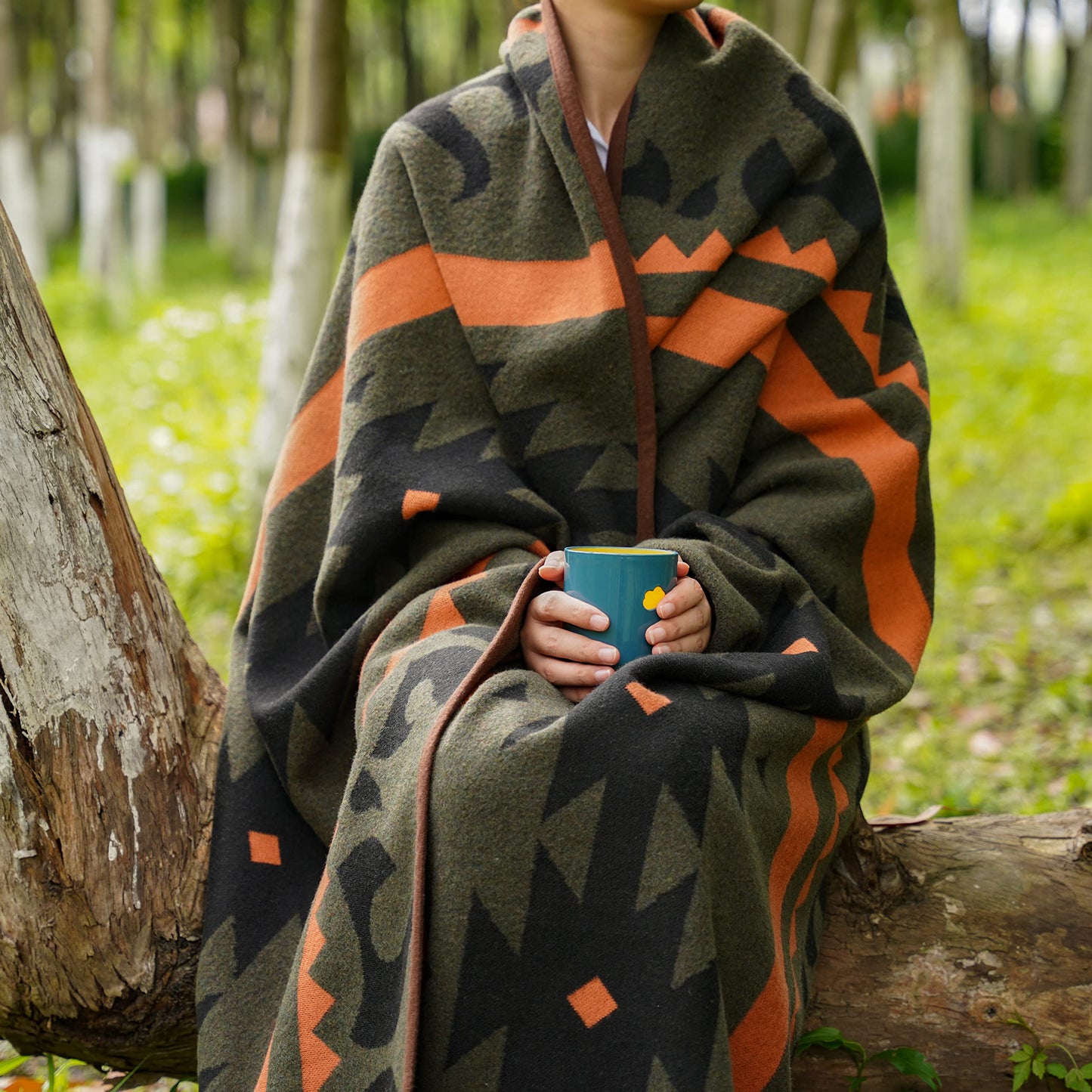 PuTian Merino Wool Blanket - Warm, Thick, Washable, 87" x 63" Large Throw for Outdoors, Camping,Couch, Bed, Travel - Super Soft Wool Blanket (Striped Fire Green)