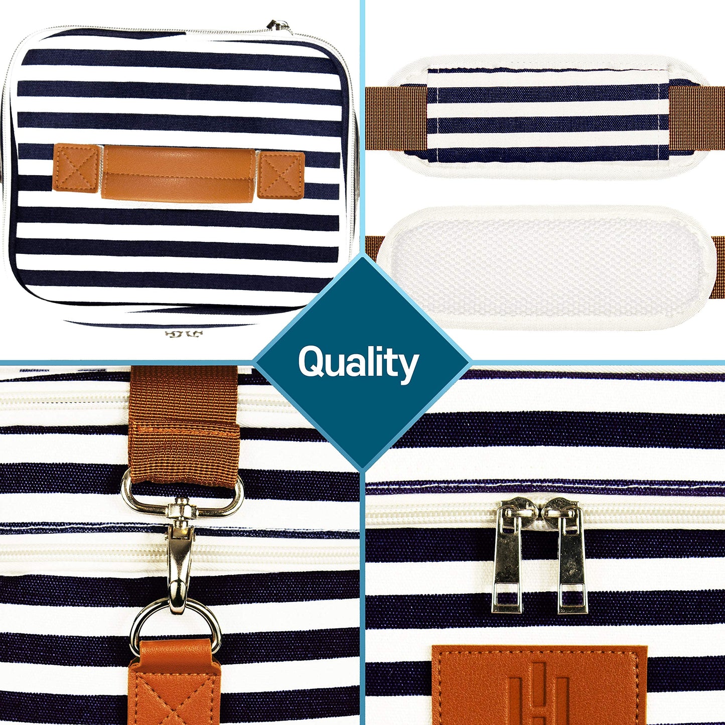 HAMILO 4 Bottle Wine Carrier - Stripe, Champagne Carrier Bag, Waterproof Wine Tote Bag with Expandable Zipper and Padded Shoulder, Insulated Wine Bag, Wine Cooler Bag, Wine Accessories Gift for Women