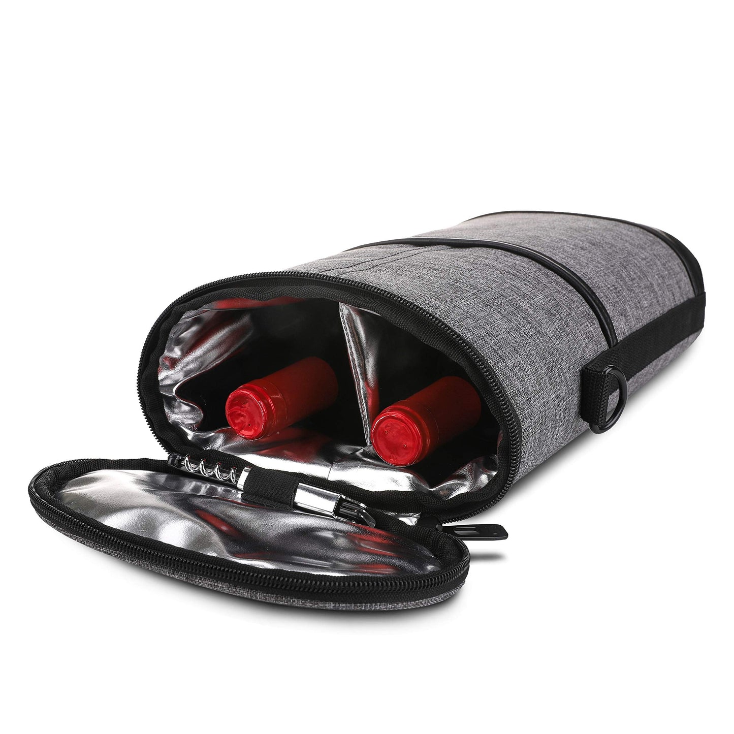 ALLCAMP 2 Bottle Wine Tote Carrier - Insulated Portable Padded Canvas Wine Bag for Travel, BYOB Restaurant, Wine Tasting, Party, Great Christmas Day Gift for Wine Lover，Gray