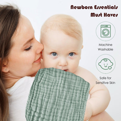 Spotted Play Muslin Burp Cloths 100% Cotton Large 20''x10'' Extra Soft and Absorbent Baby Wash Cloths Spit Up Rags - Baby Burping Cloth for Boys Girls Items(12 Pack Green)