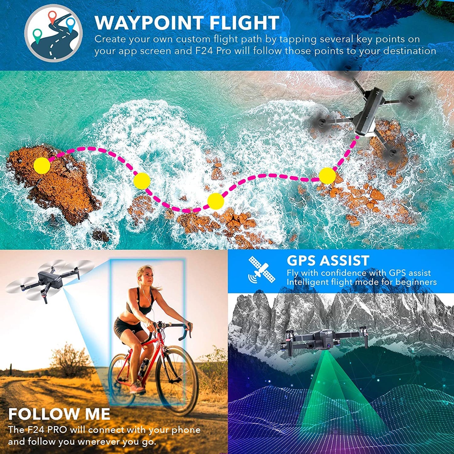 Contixo F24 Pro Drones With Camera For Adults, 30 Minutes Flight Time, 4K UHD Foldable RC Quadcopter GPS Return Home, Foldable FPV Brushless Motors Profession Flying Drone With Carrying Case