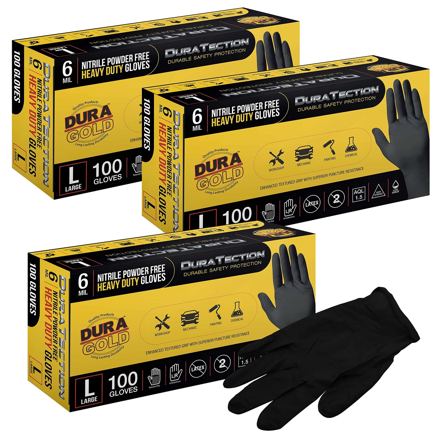 Dura-Gold HD Black Nitrile Disposable Gloves, Box of 100, Size Medium, 6 Mil - Latex Free, Powder Free, Textured Grip, Food Safe, Medium (Pack of 100)