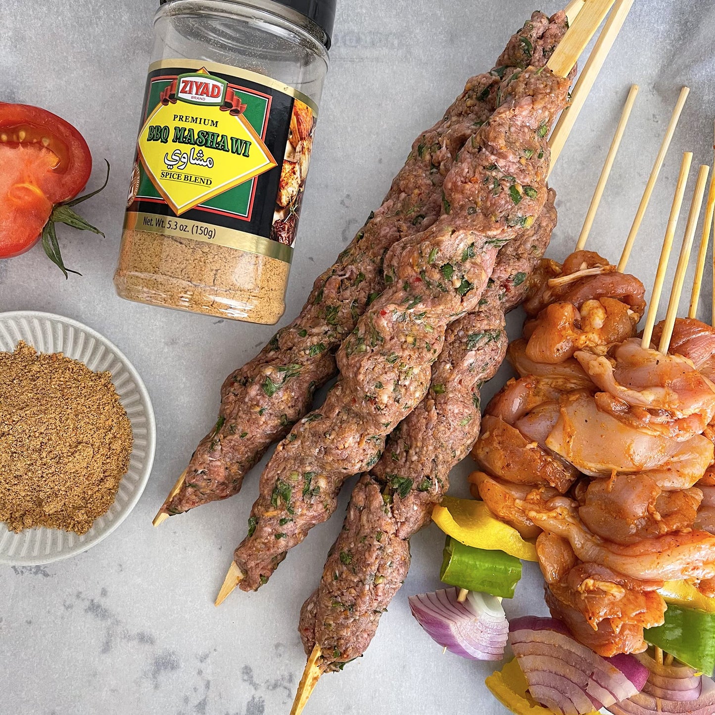 Ziyad Shaker Premium BBQ Mashawi Spice Blend, Salt-Free, Vegan, Vegetarian, No Colors, No Additives, No Preservatives, Smoky BBQ Middle Eastern Spice Mix! 5.3oz