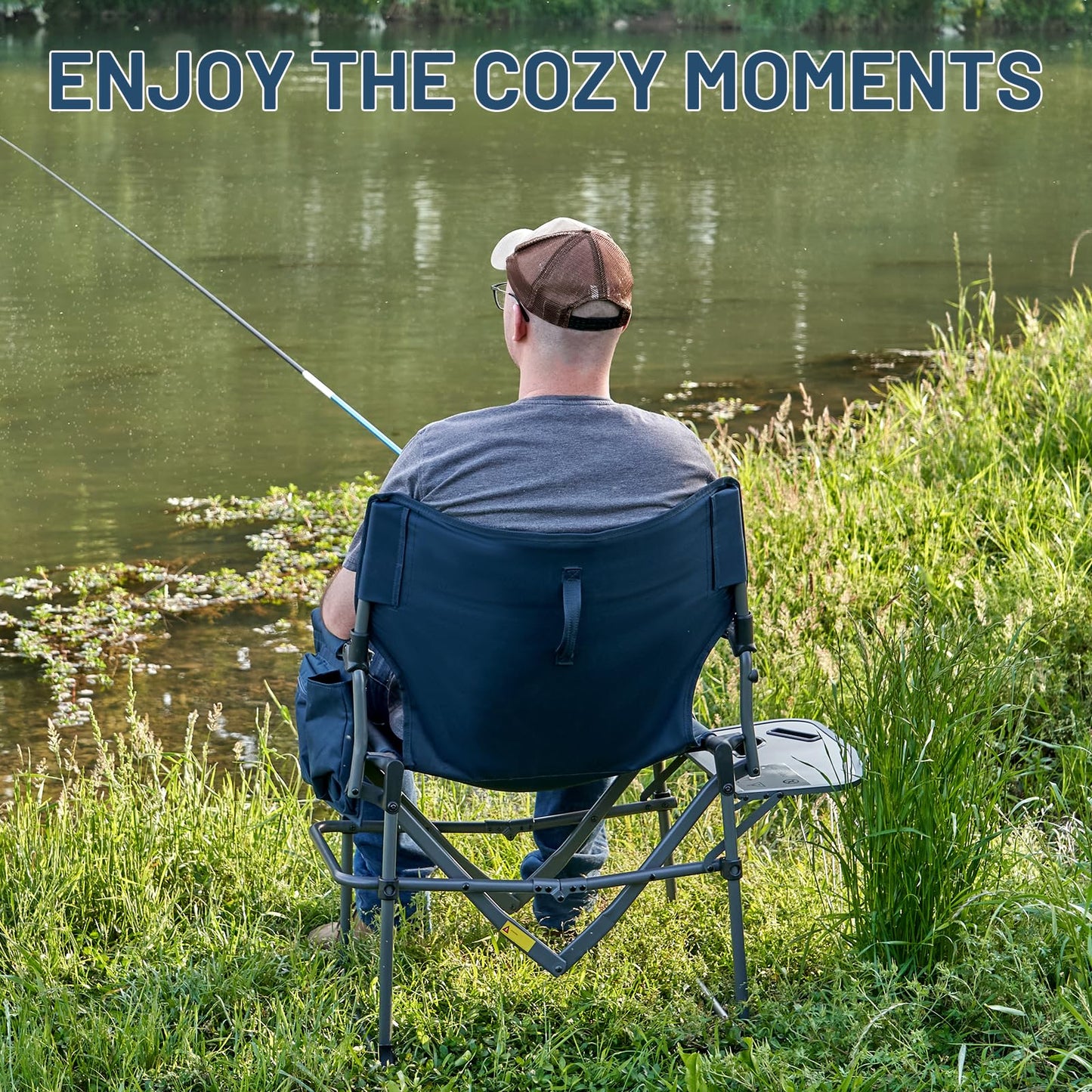 TIMBER RIDGE Aluminum Camping Directors Chair with Side Table Pocket, Portable Folding Chair, Heavy Duty Lawn Chair for Fishing Trip Picnic Concert Outdoor 400lbs, Navy