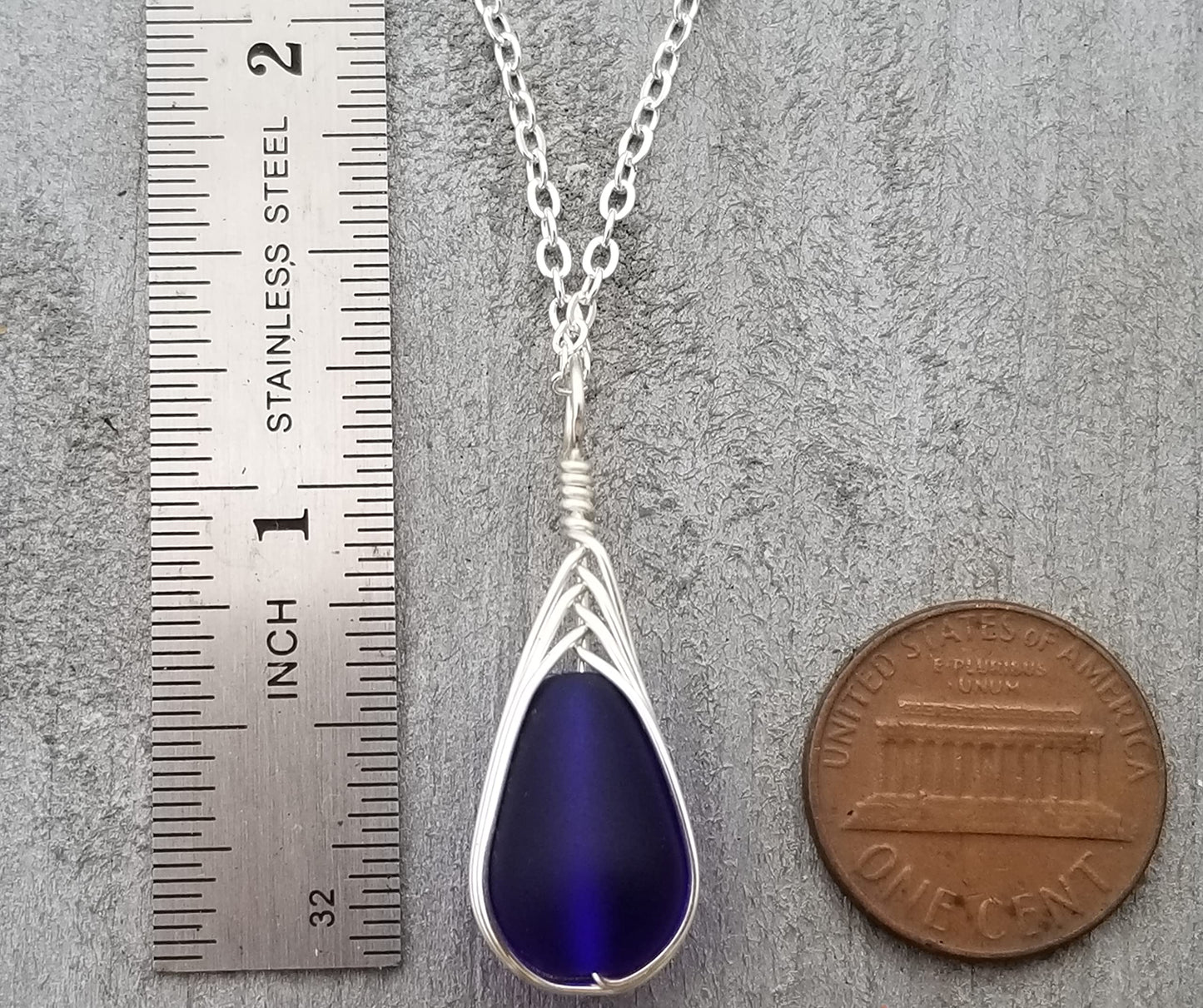 Yinahawaii Handmade Sea Glass Necklace, Hawaiian Jewelry For Women, Braided Teardrop Necklace, Unique Sea Glass Jewelry For Women Birthday Gift (Cobalt - September)