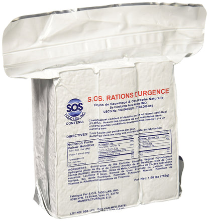 S.O.S. Rations Emergency 3600 Calorie Food Bar - 3 Day / 72 Hour Package with 5 Year Shelf Life Net wt. 1.60lbs (756g)