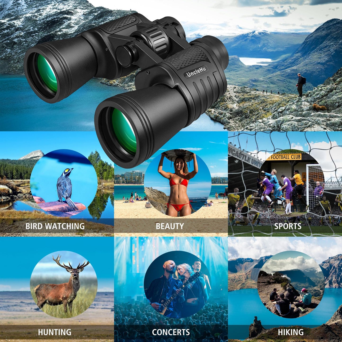 UncleHu 20x50 High Power Binoculars for Adults with Low Light Night Vision, Compact Waterproof Binoculars for Bird Watching Hunting Travel Football Games Stargazing with Carrying Case and Strap
