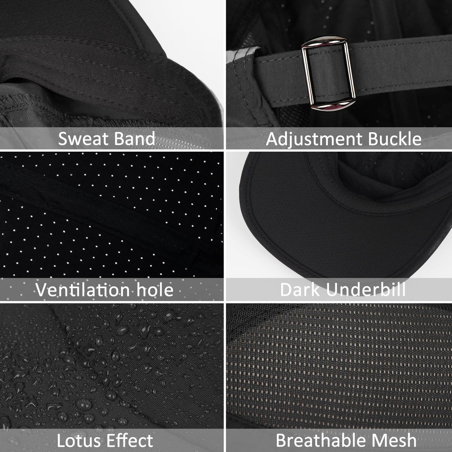 GADIEMKENSD Running Hat, Mens Outdoor Hat Unstructured Baseball Cap UPF 50 UV SPF Exercise Run Caps Reflective Breathable Light Sun Hats Quick Dry Mesh Summer Sports Hat Cap Men Woman Under 10 Black