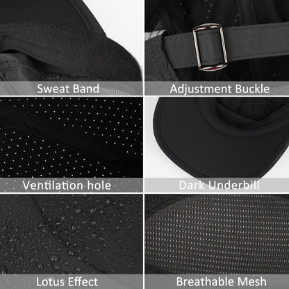 GADIEMKENSD Running Hat, Mens Outdoor Hat Unstructured Baseball Cap UPF 50 UV SPF Exercise Run Caps Reflective Breathable Light Sun Hats Quick Dry Mesh Summer Sports Hat Cap Men Woman Under 10 Black