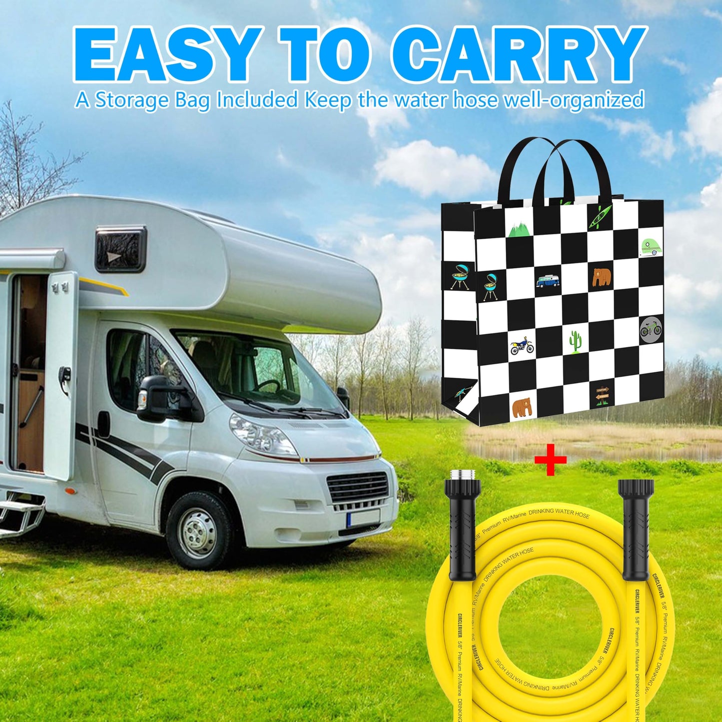 CircleRiver RV Drinking Water Hose 25FT with Storage Bag, 5/8" Premium Fresh Water Hose for RV, Camping, Marine, Trailer and Truck, BPA Free, Anti-Kink and Leak-Free, Drinking Water Safe