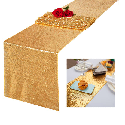 Charoama Glitter Gold Table Runners-12 by 108 Inch Luxury Linens -Gold Event Outdoor Party Supplies Fabric Decorations Gift Package for Holiday Wedding Birthday Baby Shower Dining Room Table Decor