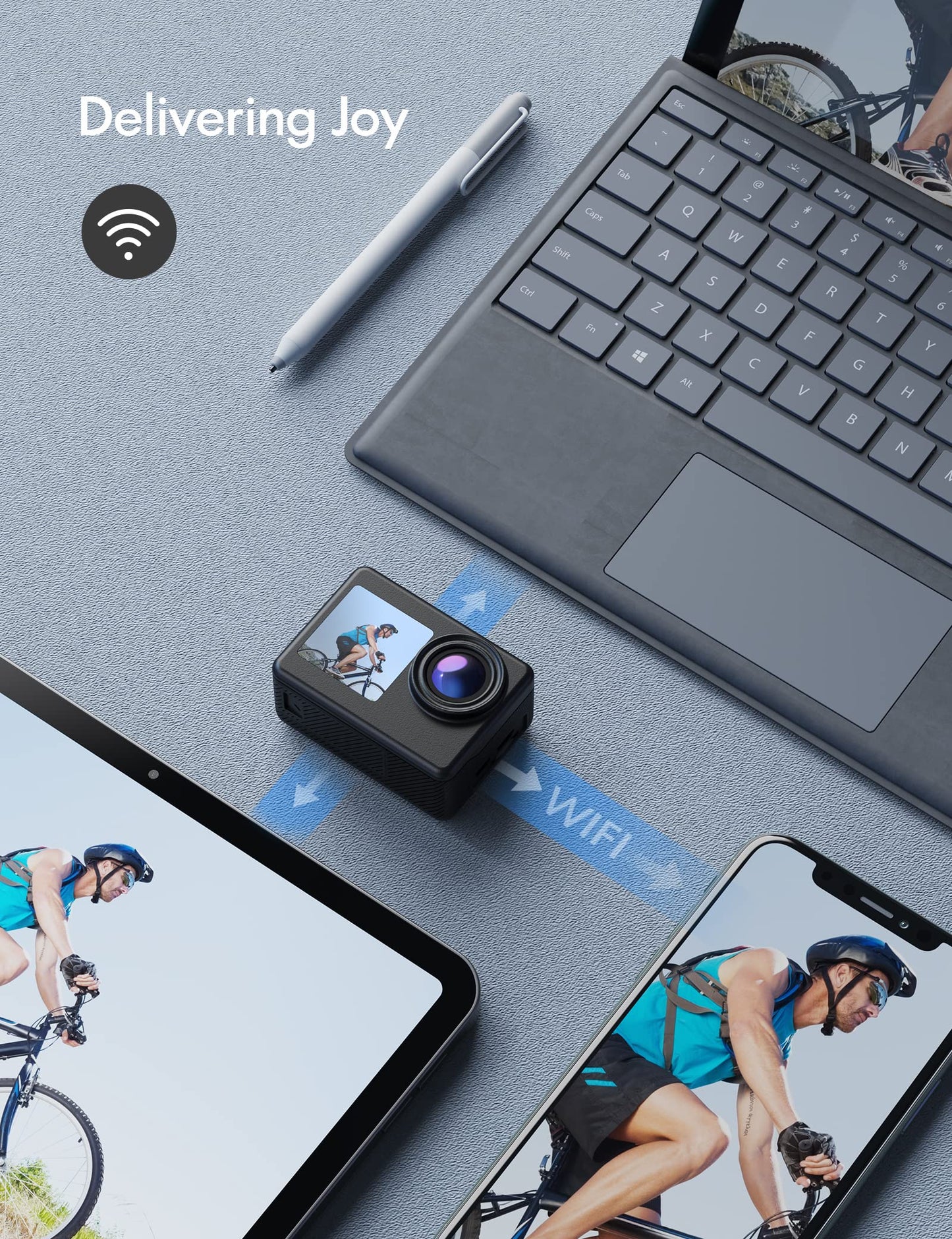 WOLFANG GA200 24MP 4K Action Camera 40M Waterproof Underwater Camera for Snorkeling, EIS WiFi Adjustable Wide Angle Dual Screen Camera for Vlog, Webcam(Charger, Remote Control and Helmet Accessories)