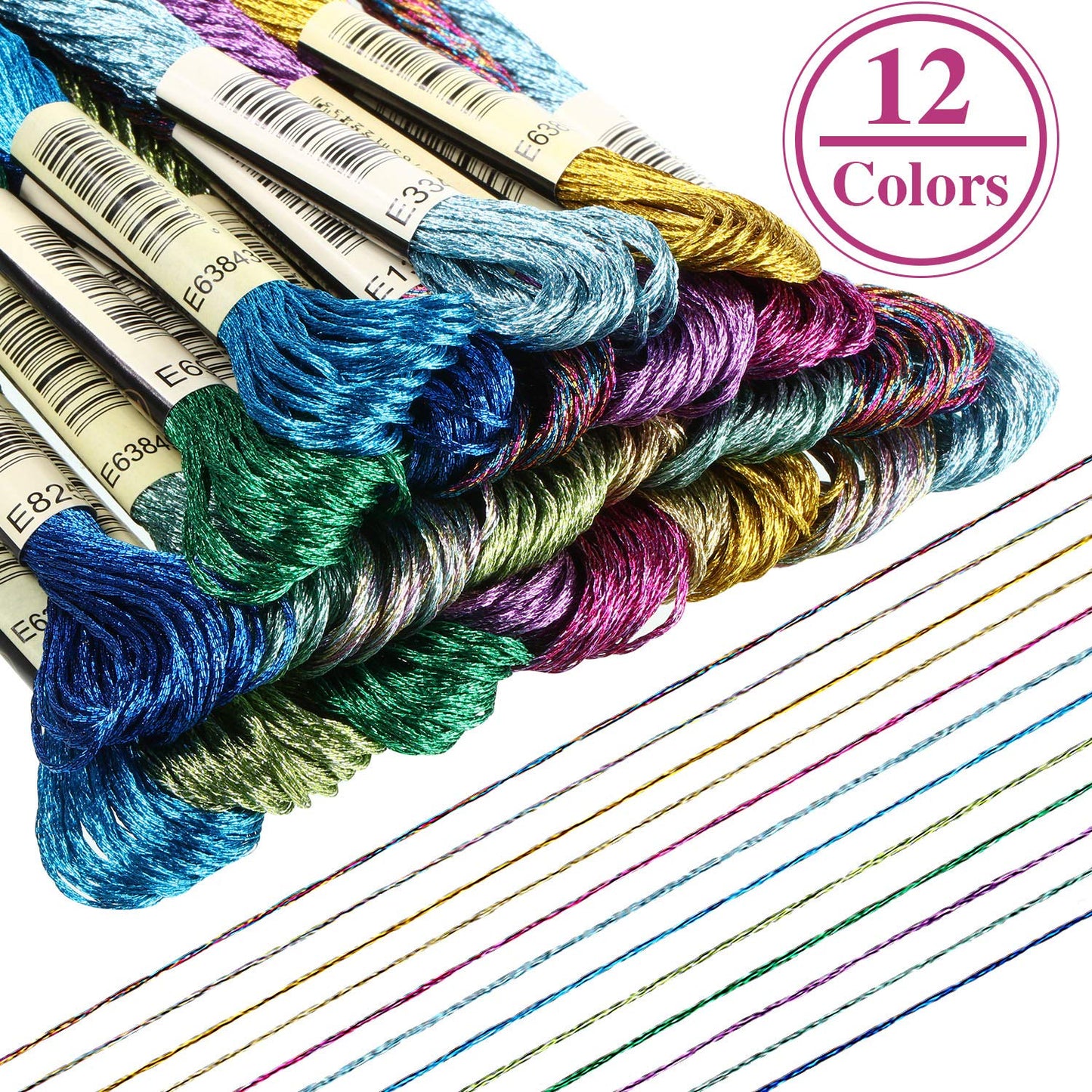 WILLBOND 24 Pcs Metallic Embroidery Floss Cotton Stitch Embroidery Thread Skein Threads Glitter Embroidery Thread Cross Stitch Thread for Friendship Bracelets DIY Thread Crafts(Classic Color)