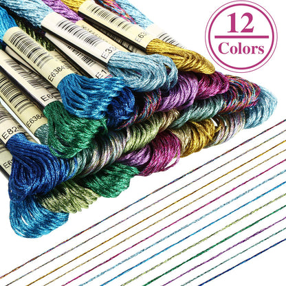 WILLBOND 24 Pcs Metallic Embroidery Floss Cotton Stitch Embroidery Thread Skein Threads Glitter Embroidery Thread Cross Stitch Thread for Friendship Bracelets DIY Thread Crafts(Classic Color)