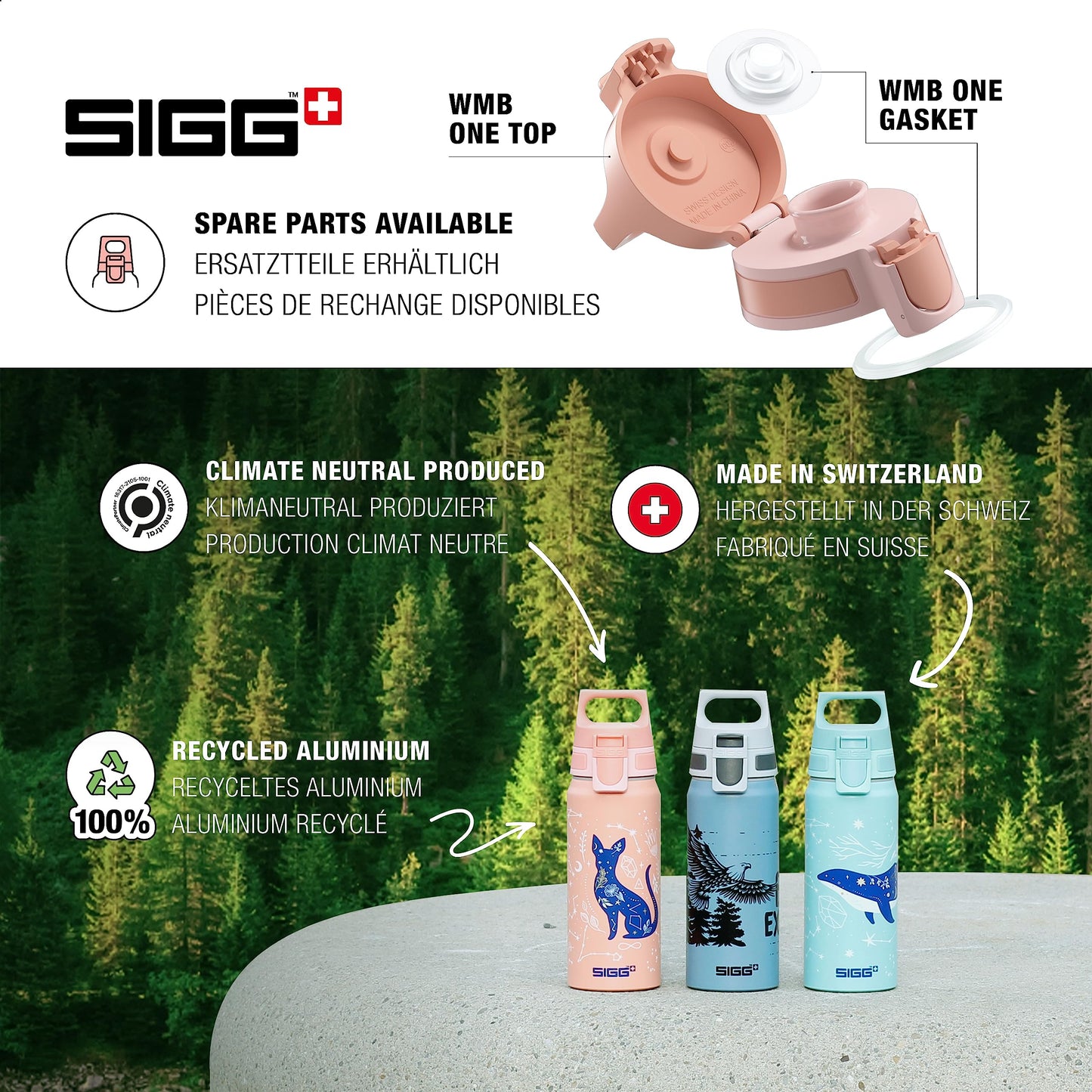 SIGG - Aluminium Kids Water Bottle - WMB ONE My Universe - Suitable For Carbonated Beverages - Leakproof - Lightweight - BPA Free - Climate Neutral Certified - Light Pink - 20 Oz
