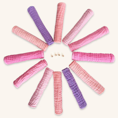 BAMBOO QUEEN 12 Pack Muslin Burp Cloths - Large 20" x 10", Ultra Absorbent 100% Cotton for Baby Drool and Messes - Soft, Gentle Baby Burp Rag for Boys & Girls -Pink, Purple, Sakura Series