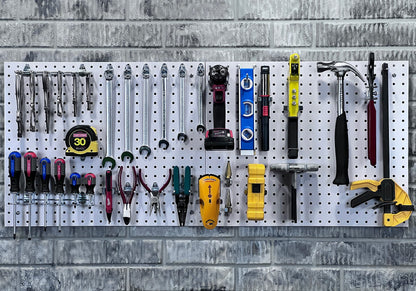 Triton Products Heavy Duty Poly Pegboards - Set of 2 DuraBoard Wall Panels, Each 22" x 18" x 1/4" with 1/4" Holes for Home, Office, Garage, Storage and Organization (White)