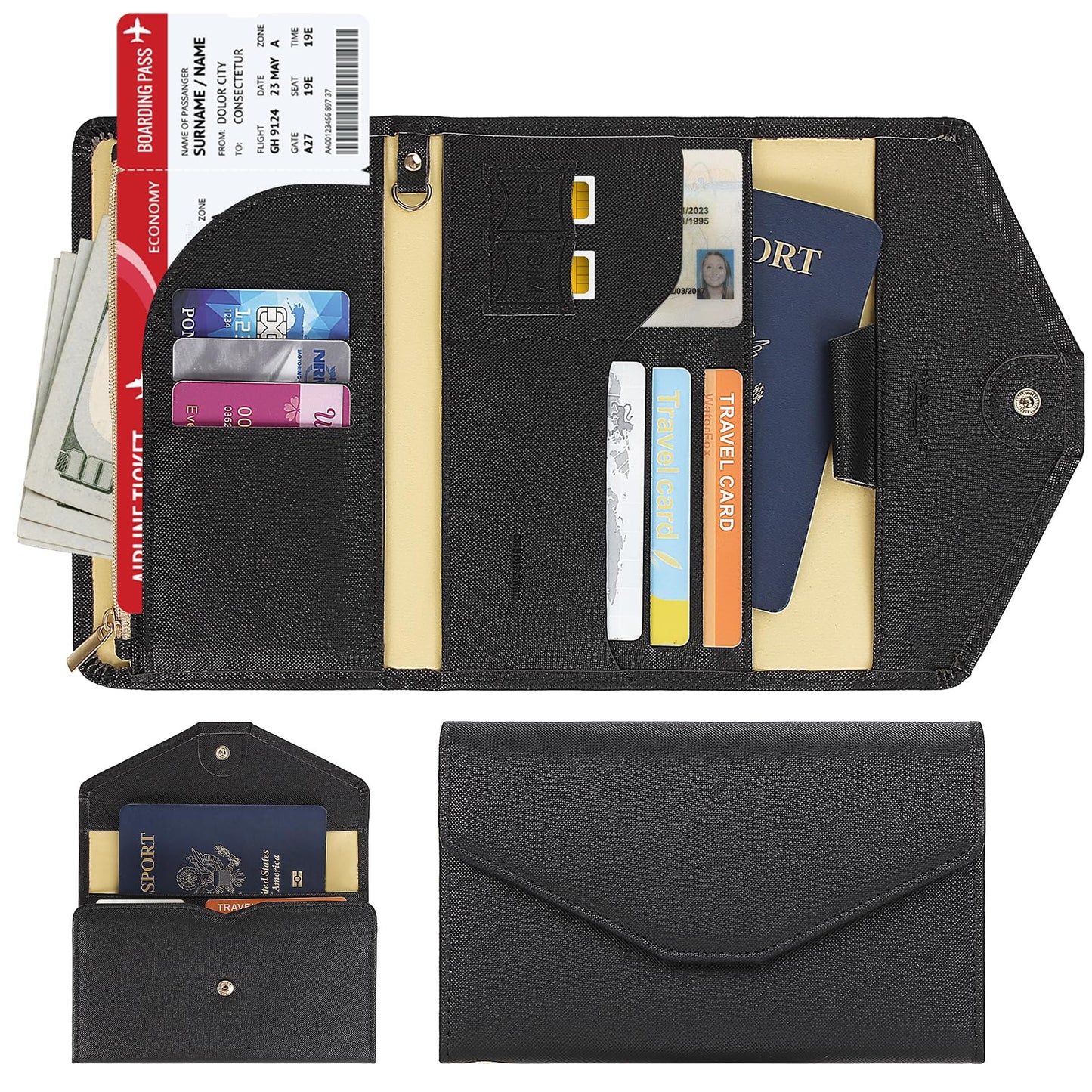 ZOPPEN Multi-purpose Rfid Blocking Travel Passport Wallet (Ver.4) Tri-fold Document Organizer Holder, 1 Black