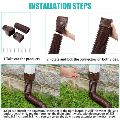 PXCAYFF 2 Pack Rain Gutter Downspout Extensions Flexible,Downspout Extender Diverter Extendable from 21" to 58". Drain Pipe Connector Extendable for Most Residential Downspouts (Brown)