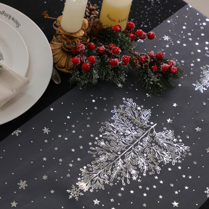 Snowkingdom Silver Christmas Tree Table Runner Xmas Winter Snowflakes 120 Inch Sparkly Glitter Mesh Runners Kitchen Dining Table Decorations for Seasonal Festival Holiday Indoor Outdoor Home Party