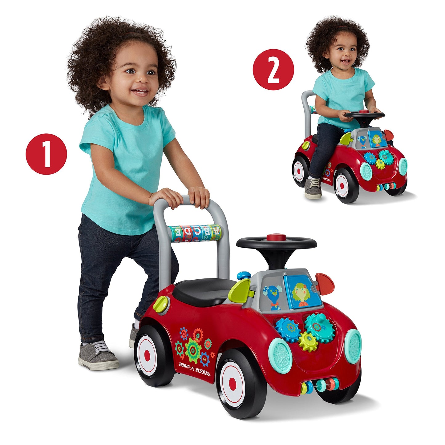 Toddler Car Ride On, Toddler Toys for Ages 1-3, Baby Toys, Radio Flyer Busy Buggy, Red, Sit to Stand Ride On
