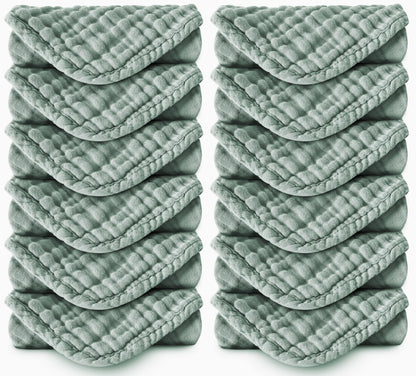 Spotted Play Muslin Burp Cloths 100% Cotton Large 20''x10'' Extra Soft and Absorbent Baby Wash Cloths Spit Up Rags - Baby Burping Cloth for Boys Girls Items(12 Pack Green)