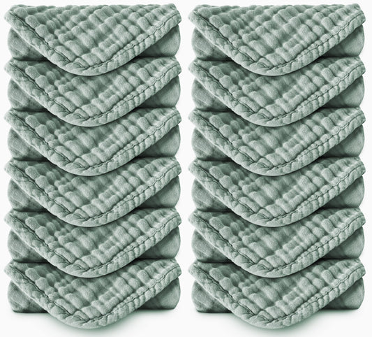 Spotted Play Muslin Burp Cloths 100% Cotton Large 20''x10'' Extra Soft and Absorbent Baby Wash Cloths Spit Up Rags - Baby Burping Cloth for Boys Girls Items(12 Pack Green)