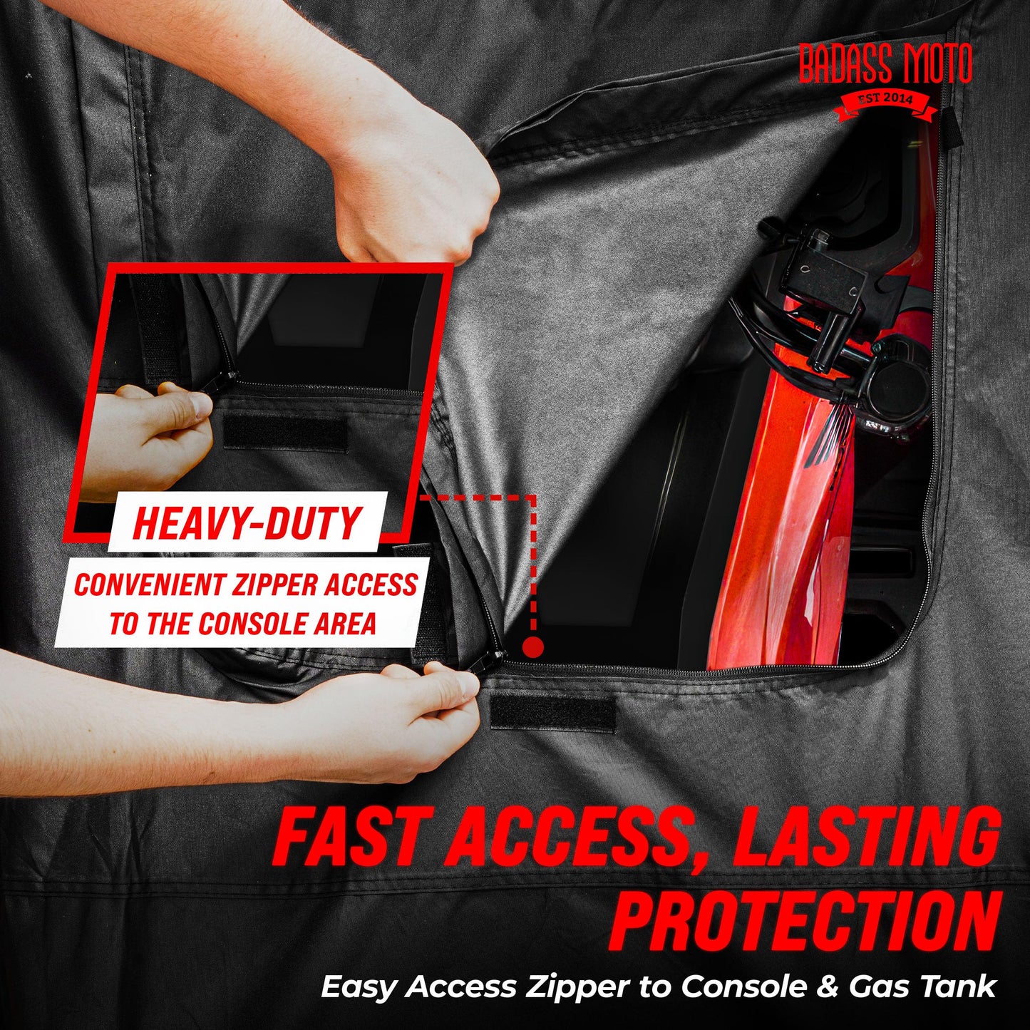 Badass Moto ATV Covers Waterproof Outdoor Heavy Duty - Rip-Resistant ATV Cover with Easy Access Zipper - Durable and Versatile Four Wheeler Accessories for Quad and Powersport Vehicles, Small (75")