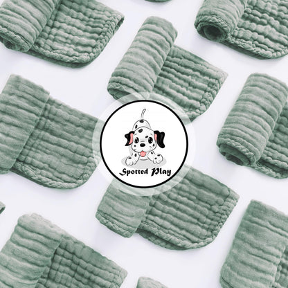 Spotted Play Muslin Burp Cloths 100% Cotton Large 20''x10'' Extra Soft and Absorbent Baby Wash Cloths Spit Up Rags - Baby Burping Cloth for Boys Girls Items(12 Pack Green)