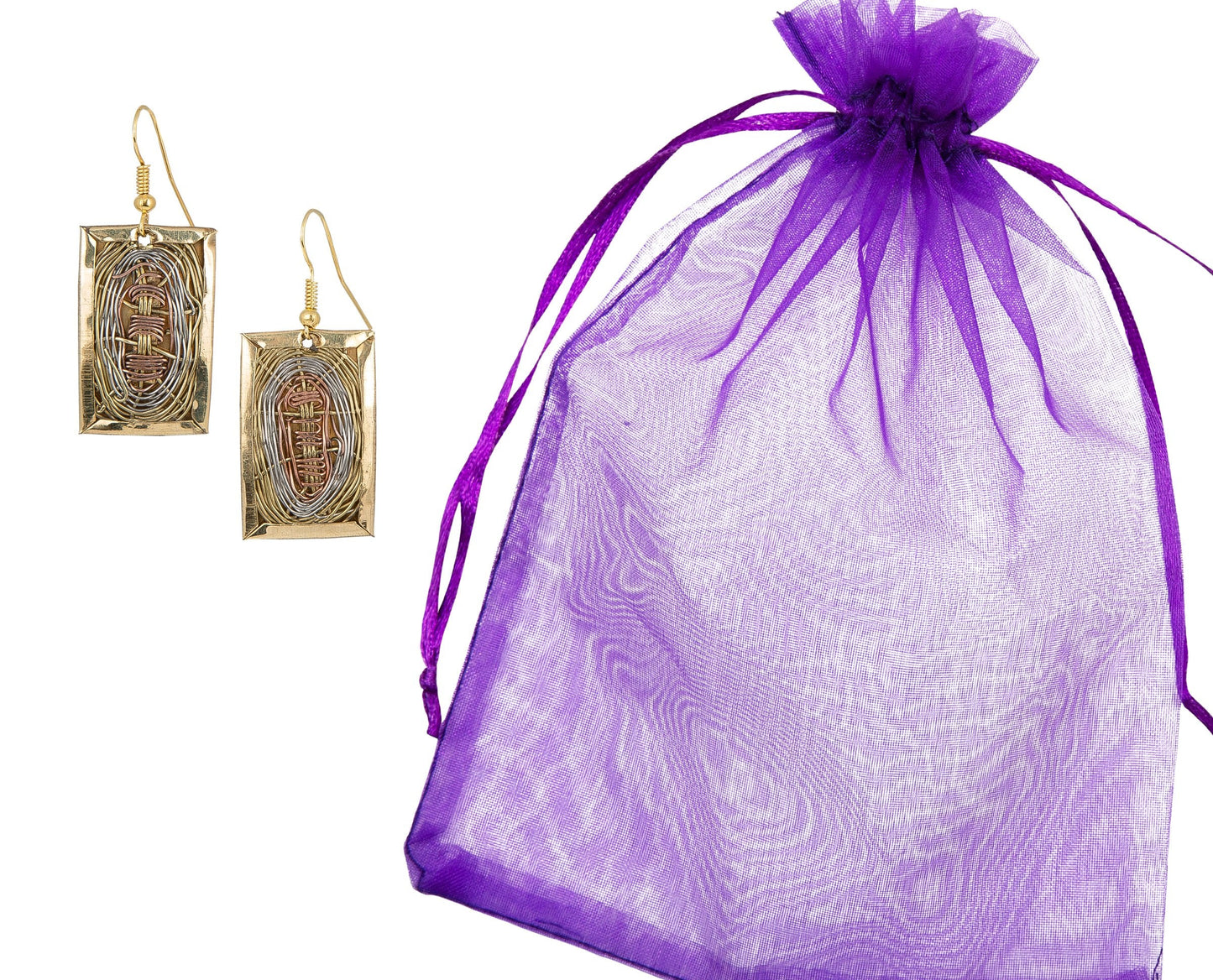 SPUNKYsoul Handmade 3 Toned Basket Weave Earrings | SPUNKYsoul Collection (Rectangle)