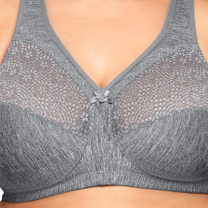 Glamorise Full Figure Plus Size MagicLift Moisture Control Bra Wirefree #1064 Gray Heather