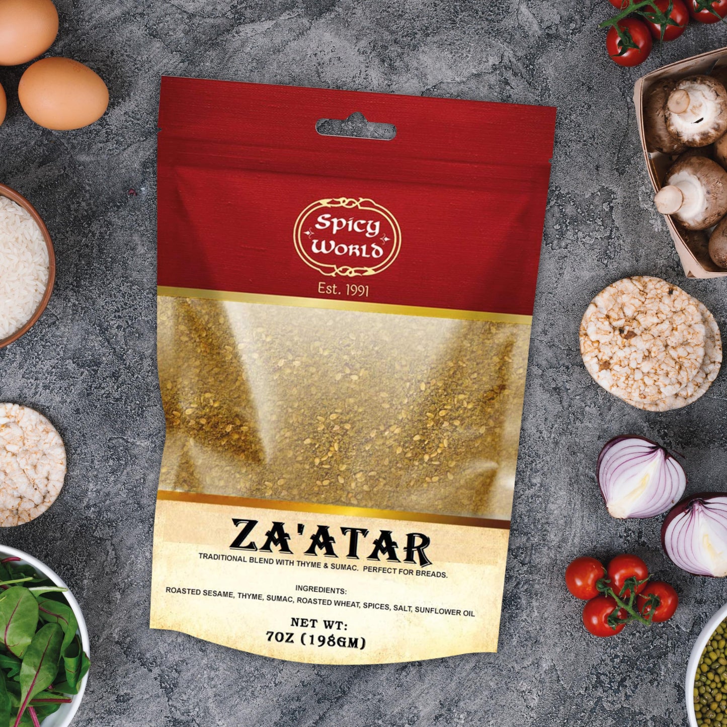 Spicy World Zaatar 7 Ounce LARGE Bag | Traditional Middle Eastern Zatar Spice Blend with Thyme & Sumac | Zaatar Seasoning