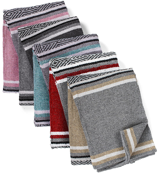 Genuine Mexican Handwoven Premium Large Heavyweight Falsa Serape & Yoga Blanket | Beach & Picnic Blanket (Traditional, Assorted)