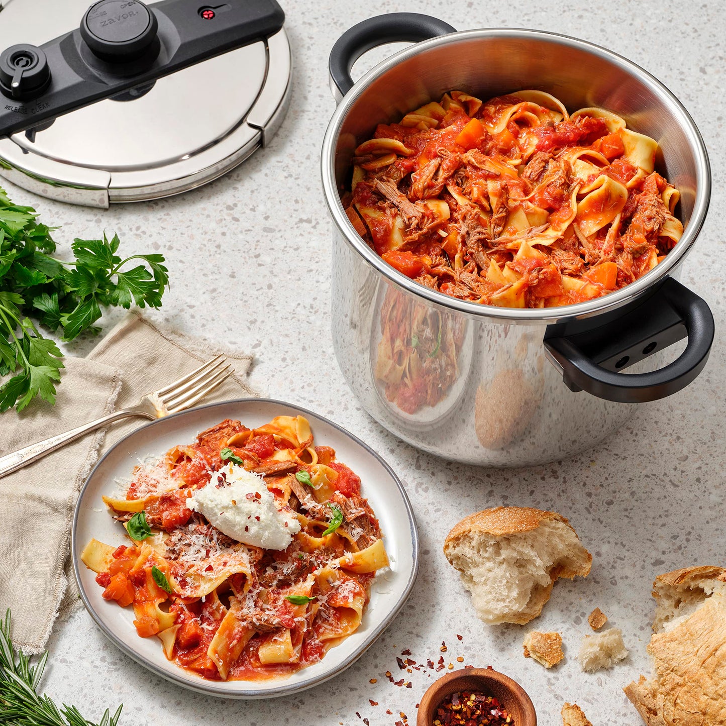 Zavor EZLock Stove Top Pressure Cooker 7 Quart - Stainless Steel, Multi Pressure Levels, Easy Locking, Induction Ready, Digital Cookbook & Steamer Basket | Olla de Presion Acero Inoxidable