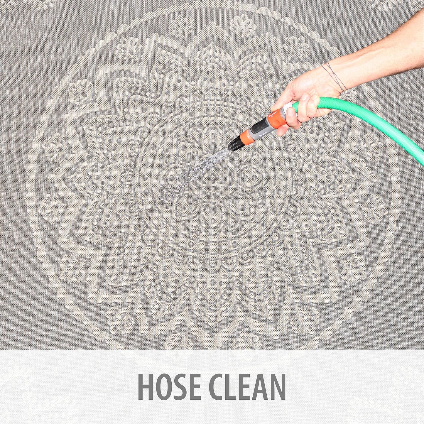 CAMILSON Outdoor Rug 5x7 Modern Area Rugs for Indoor and Outdoor Patios and Porches - Waterproof, Washable, Non-Shedding, Easy-to-Clean Outside Carpet (5 x 7, Medallion - Grey/White)