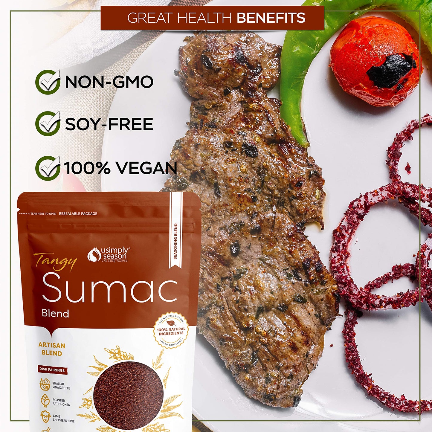 USimplySeason Sumac Spice (Tangy Powder, 8 Ounce)