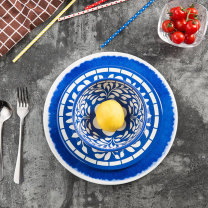 Yinshine Melamine Dinnerware Set - 12 Pcs Dinner Dishes Set for 4, Plates and Bowls Set for Indoor & Outdoor Use- Dishwasher Safe, Unbreakable, Blue